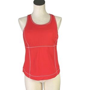 Lands End Tankini Swim Top Women 10 Orange High Neck Clip Back Shelf Bra